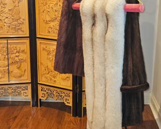 Mink cape, mink coat, and Artic fox Hollywood style wrap