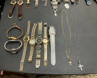 Assorted watches & Diamond cross w14K gold necklace 