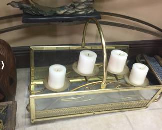Brass wood holder for fireplaces + Bridge design candle holder