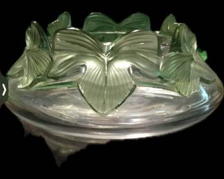 Magnificent rare “Green Ivy Lalique” vintage crystal bowl /signed 