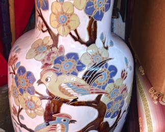 Tall Asian vintage vase on woodstand
