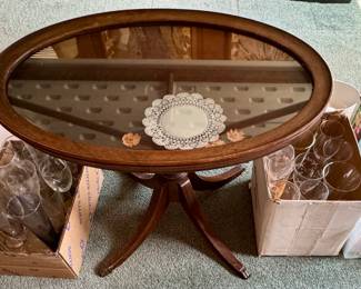 Beautiful Antique Clawfoot Oval Table with Glass Top over Dried Flowers