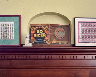 Framed Stamp Sets;  Vintage Wooden Crate Advertising 