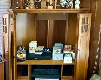 Beautiful Mission Style Cabinet;  VHS & DVD Movies;  Electronics