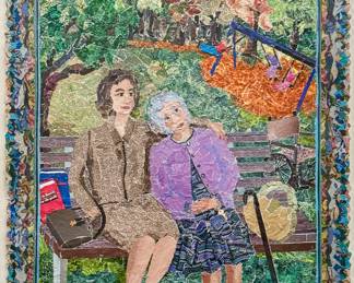 “A Visit With Mom” - Original Torn Paper Collage by E. Lynn O’Rourke also in Conservation Matting