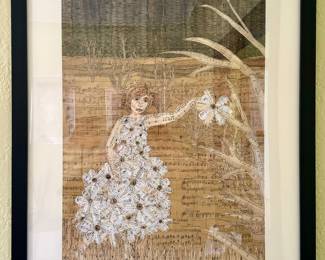 Original Colleen O’Rourke Torn Paper Collage w/ Vintage Sheet Music 