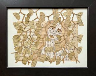 “Gabrielle in the Ginko” -  Colleen O’Rourke Torn Paper Collage w/ Vintage Sheet Music