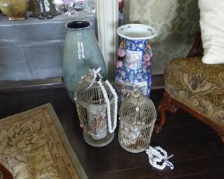 Tall vases, decorative bird cages