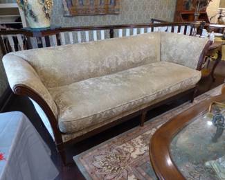 Neutral fabric mahogany frame traditional sofa