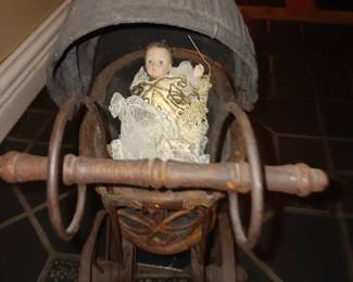 Antique Baby Carriage with Baby Doll