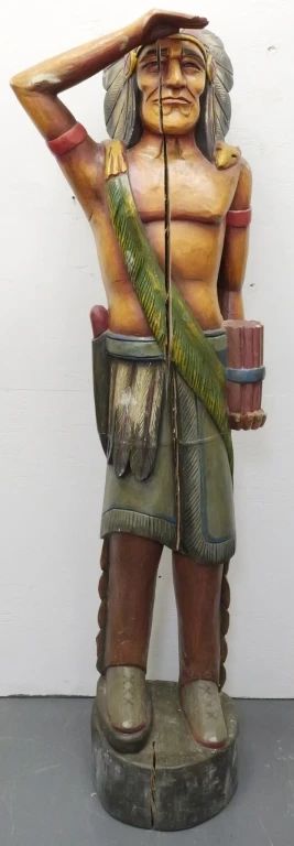 104 - Carved Wood Tobacco Indian 77" AS IS - split down middle
