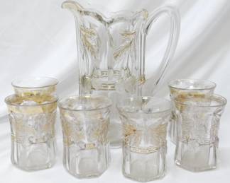 190 - Pressed Glass Pitcher and 6 Cups Set
