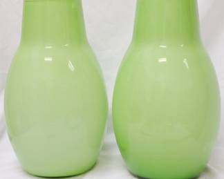 99 - Pr Ethan Allen Green Glass Vases 13.5
