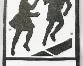22 - Cast Iron Children Playing Metal Sign 11.5x7
