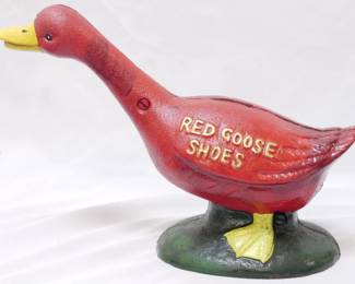 157 - Iron Red Goose Shoes Bank 7"
