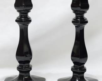 50 - Mosser Glass Pr Black Candlesticks 7.5"
