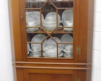 212 - Corner Cabinet 80x37x18 China set on inside not included has key
