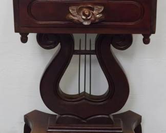 105 - Marble Top Lyre Base Stand 28x18x14
