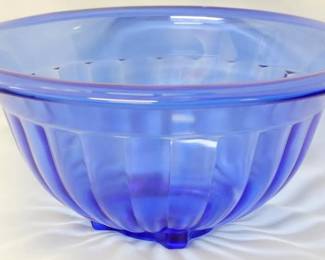 25 - Vintage Blue Glass Mixing Bowl 4.5x9.5"
