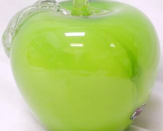 15 - Murano Green Glass Apple 4.5"
