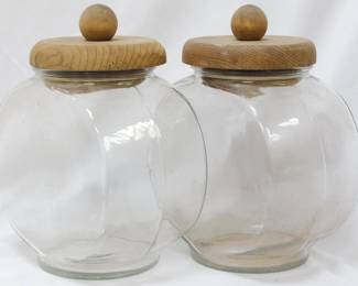 164 - Pr Glass Jars with Wooden Lids 9.5"
