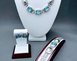 Brighton From The Balanced Collection, Blue And Silver Necklace, Clip Earrings, Bracelet Set, Retail $200