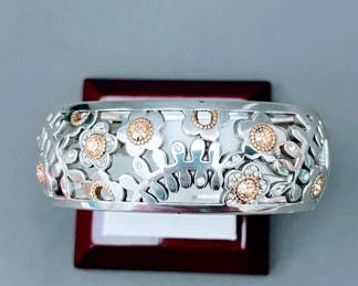 Brighton Cutout Hinge Bracelet, Flowers On A Fence With Yellow Swarovski Crystals