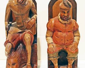 Carved Wood Bookends of Don Quixote and Sancho Pansa