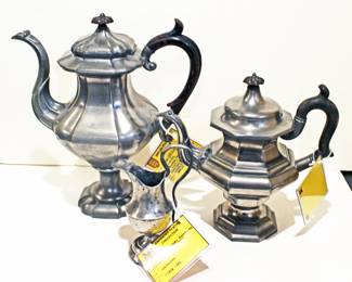 19th Century American Pewter Coffee Pot & Tea Pot, maker marked