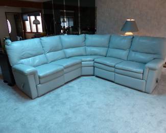 Neutral Elran leather sectional sofa with end recliners