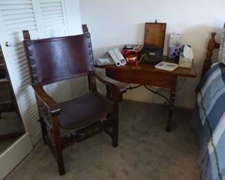 Antique table & leather chair