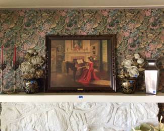 Art work, candle sticks, Asian style vases