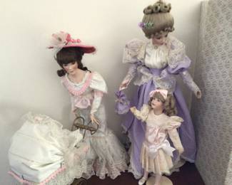 Franklin mint dolls, mother & daughter w/box, mother & baby carriage no box