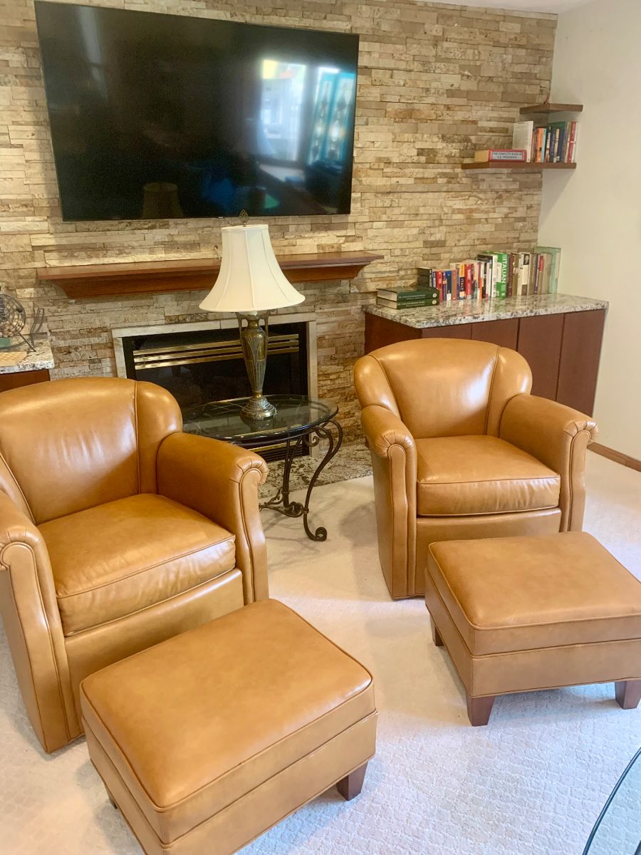 Stickley Top Grain Leather Chairs & Ottomans Like New