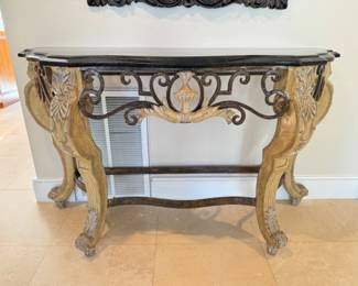 Serpentine Shaped Black Marble Top Entry Console Table