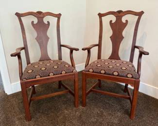 	Classic Solid Wood Captains Dining Chair Pair - Rich Currant Red Upholstery