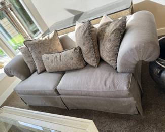 	Lush Down Feather Silvery Grey Couch w/ Oversized Down Pillows 