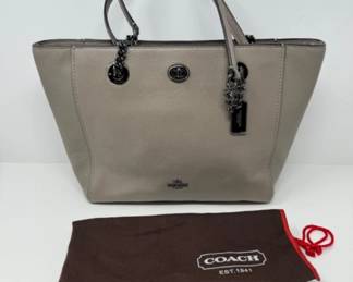 	COACH Taupe Pebble Leather Turnlock Chain Shoulder Tote - NEW UNUSED