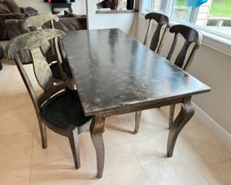 Painted Wood Dining Set - Charcoal & Muted Red