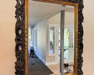 Black & Gold Ornate Carved Wood Beveled Mirror