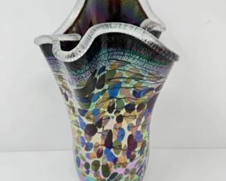 Exquisite Signed Handkerchief Blown Glass Vase - 13"T