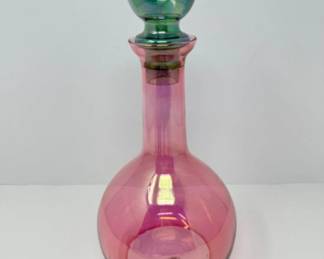 	Vintage Fiesta Glass Made In Spain Pink & Green Opalescent Decanter