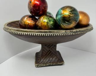 	Polished Jewel Tone Orbs and Pedestal Bowl