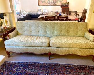Vintage 7’ silk & mahogany sofa