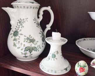 Porcelain coffee pot, porcelain candle stick holder, china egg decorative.