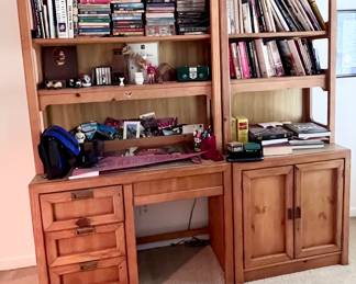 Desk with shelving, cupboards & drawers as unit