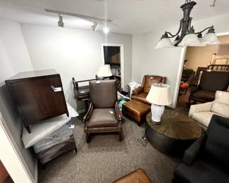 Miscellaneous chairs, Lamp-Ribbed Jar-Qty 2--Wildwood, chest, coffee table-Classic Home Iron Base - Black.