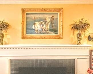 Lovely painting adorning fireplace.