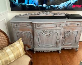 French solid wood console. 71”W x 36”W x 20”D