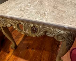 Marble Top Wood Ornate End Table